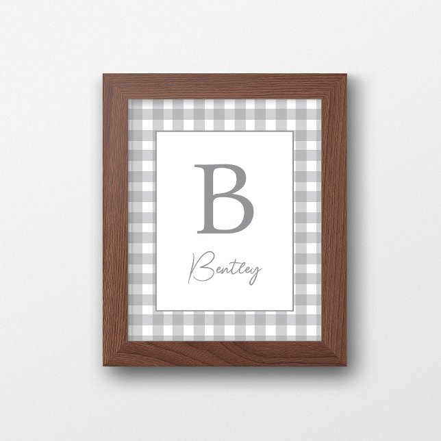 Grey Gingham Plaid Nursery Name Sign (Creator Uploaded)