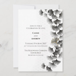 Grey Ginkgo Leaf Wedding Invitation