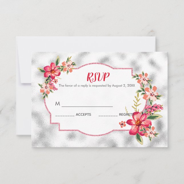Grey Glass And Flowers RSVP Card (Front)