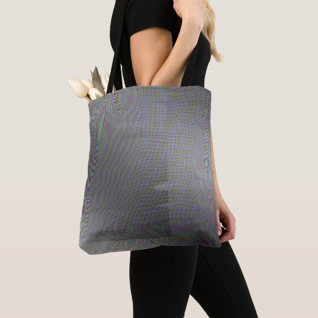 Grey Glitch Art Micro Points Vaporwave Aesthetic Tote Bag (Close Up)