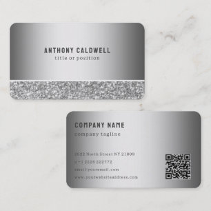Grey Glitter and Grey Metal Business Card