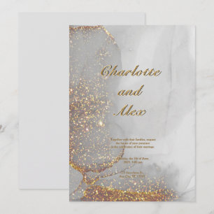 Grey Glitter Chic Alcohol Ink Wedding Invitation