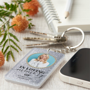 Grey Glitter Drips Memorial In Loving Memory Key Ring