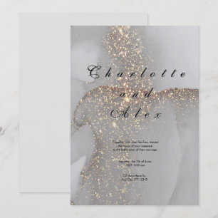 Grey Glitter Elegant  Ink Wedding Invitation