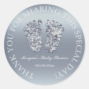 Grey Glitter Feet Baby Shower Favour Thank You Classic Round Sticker