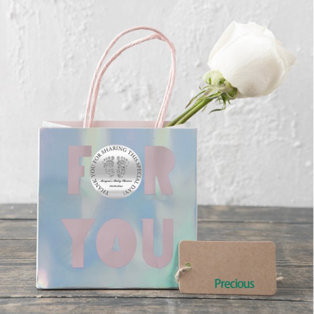 Grey Glitter Feet Baby Shower Favour Thank You Gre Classic Round Sticker (Bridal Shower Favor Thank You FlorenceK )