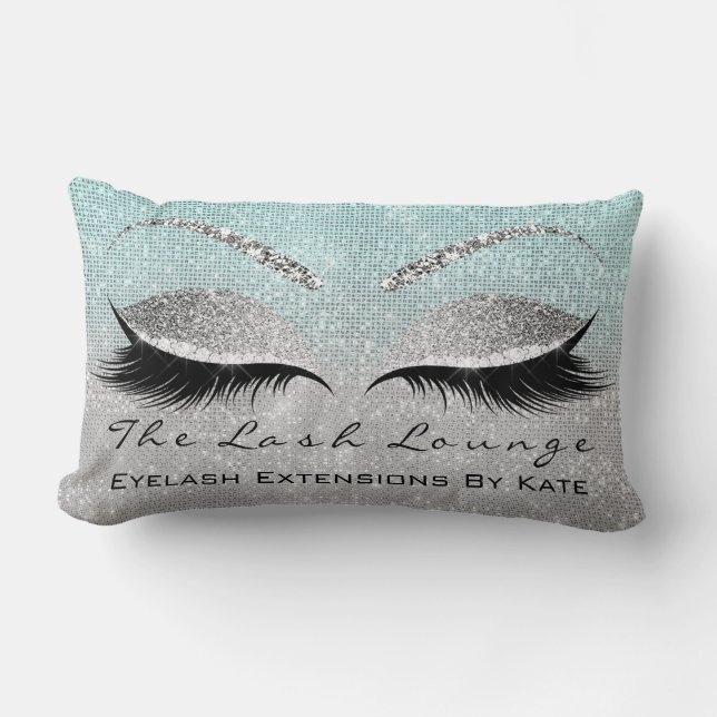 Grey Glitter Makeup Lashes Beauty Aqua  Lumbar Cushion (Front)