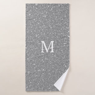 Grey Glitter Monogram Initial Custom Name Sparkly Bath Towel Set