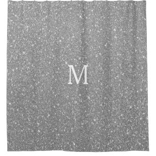 Grey Glitter Monogram Initial Custom Name Sparkly Shower Curtain
