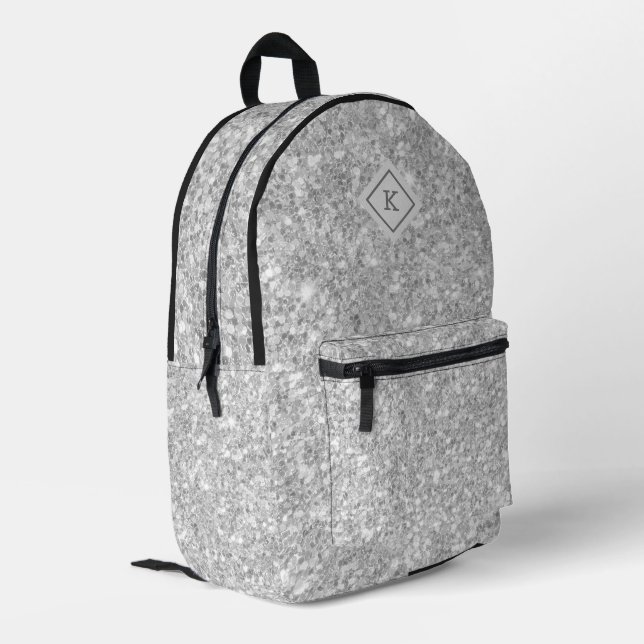 Grey glitter white sparkles glitter texture print printed backpack (Back Corner Left)