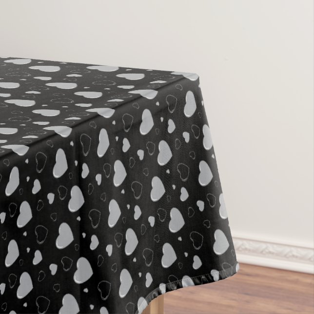 Grey glossy hearts cute romantic pattern  tablecloth (In Situ)