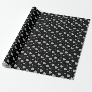 Grey glossy hearts cute romantic pattern wrapping paper