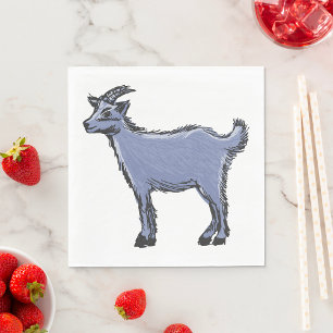 Grey Goat Sketch Rustic Farm Animal Napkin
