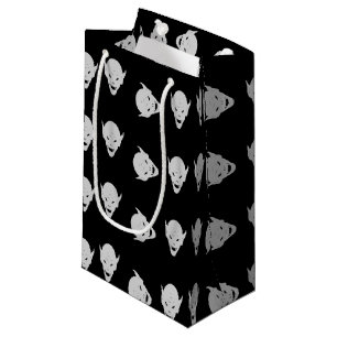 Grey goblin heads on black small gift bag