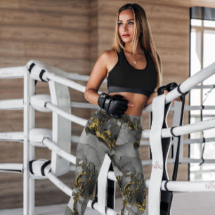 Grey Gold Abstract Patterned Leggings