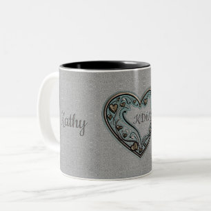 Grey, Gold and Turquoise Hearts Two-Tone Coffee Mug