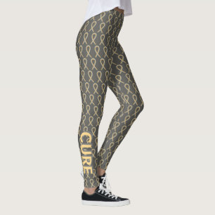 Grey & Gold Awareness Ribbon Hope & Cure Leggings