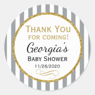 Grey Gold Baby Shower Thank You Coming Favour Tag