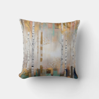 Grey Gold Birch Trees Abstract Forest Cushion