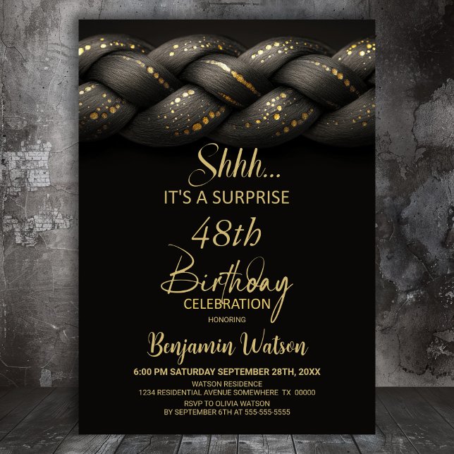 Grey Gold Braid Any Age Surprise Birthday Invitation (Creator Uploaded)