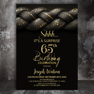 Grey Gold Braid Surprise 65th Birthday Party Invitation