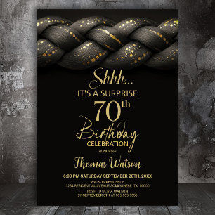 Grey Gold Braid Surprise 70th Birthday Party Invitation