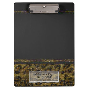 Grey & Gold Cheetah Leopard Glam Personalised Clipboard