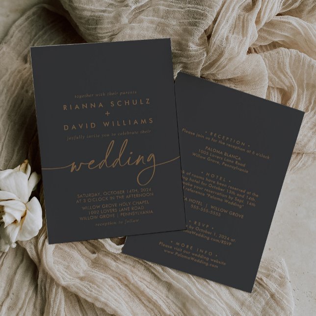  Grey Gold Classic Front & Back Wedding Invitation (Creator Uploaded)