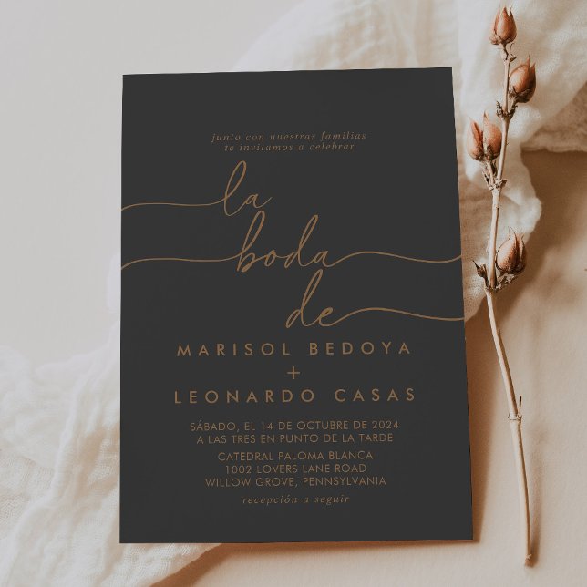 Grey Gold Classic La Boda de Wedding Invitation (Creator Uploaded)