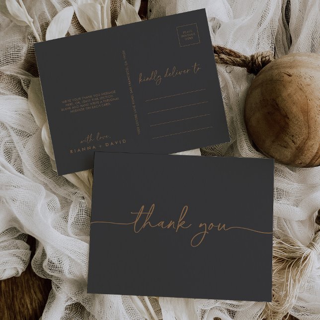Grey Gold Classic Thank You Postcard (Creator Uploaded)