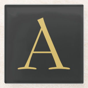 Grey Gold Colour Monogram Professional Glass Coaster