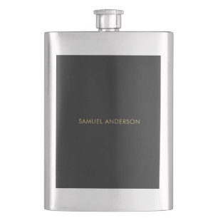 Grey Gold Colour Professional Add Name Hip Flask