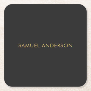 Grey Gold Colour Professional Add Name Square Paper Coaster