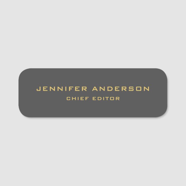 Grey & Gold Colours Professional Modern Plain Name Tag (Front)