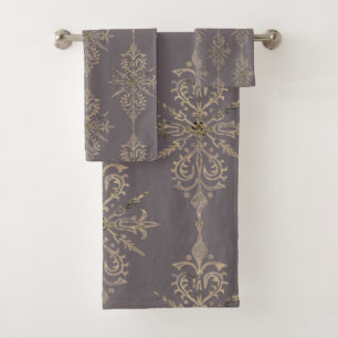 GREY GOLD ELABORATE BATHROOM TOWEL SET