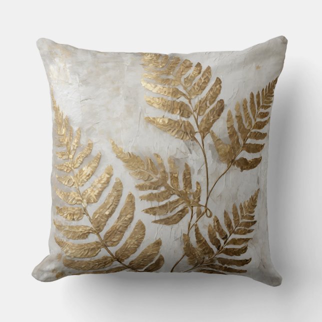Grey Gold Fern Leaves Cushion (Front)