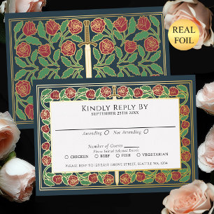 Grey Gold Floral Sword Royal Wedding RSVP