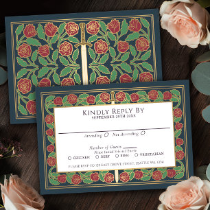 Grey Gold Floral Sword Royal Wedding RSVP Card
