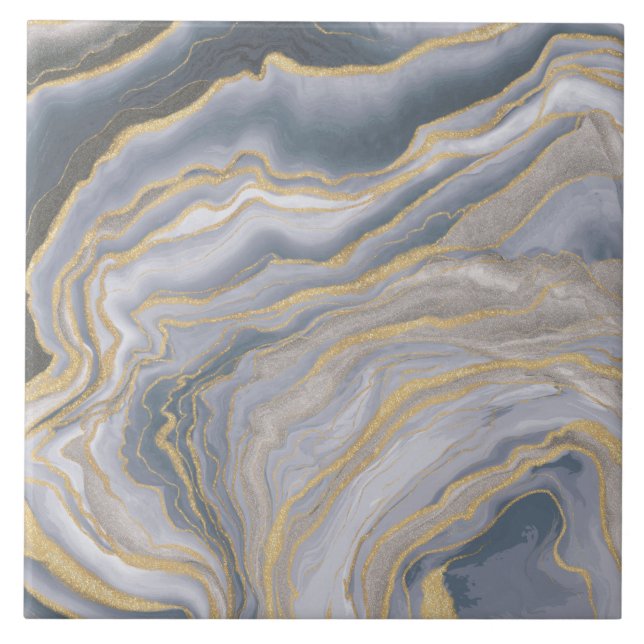 Grey Gold Fluid Liquid Painting Tile (Front)