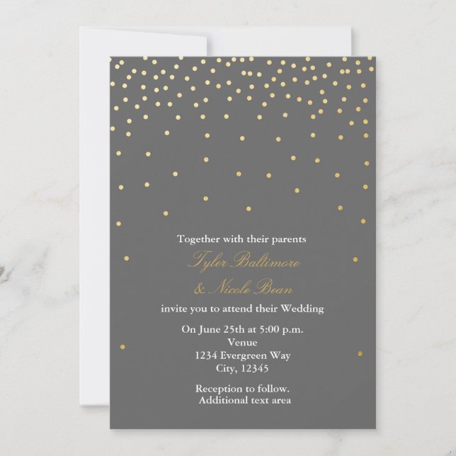Grey & Gold Foil Dots Modern Wedding Invitation (Front)