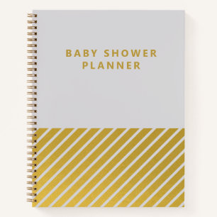 Grey Gold Foil Stripes Baby Shower Planner Notebook