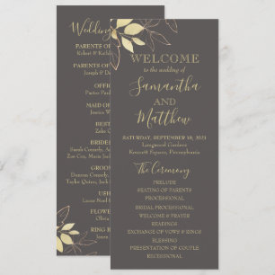 Grey & Gold Foliage Botanical Wedding Program Programme