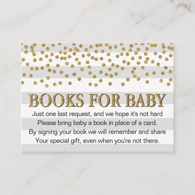Grey Gold Glitter Neutral Baby Shower Book Request Enclosure Card (Front)