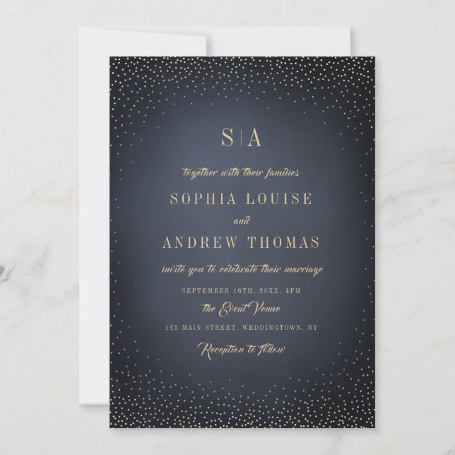 Grey & Gold Glitter Sophisticated Monogram wedding Invitation (Front)