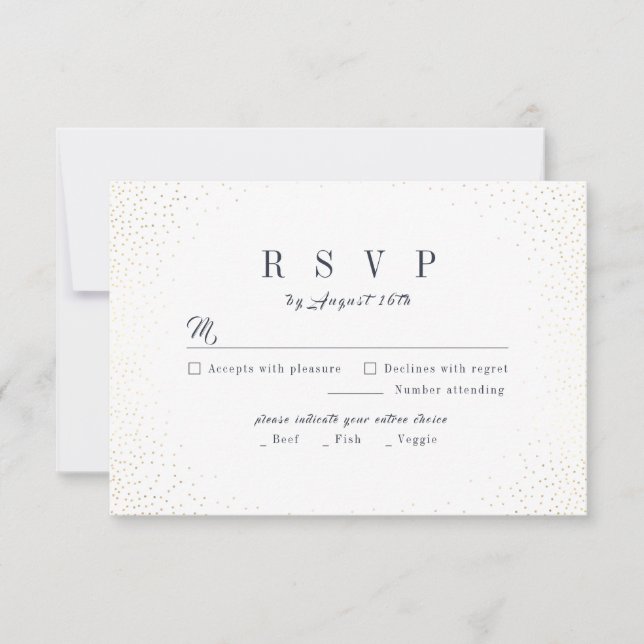 Grey & Gold Glitter Sophisticated Monogram wedding RSVP Card (Front)