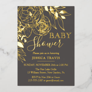 Grey & Gold Modern Floral Baby Shower