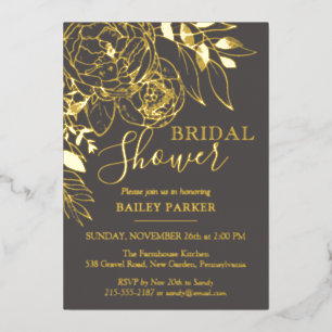 Grey & Gold Modern Floral Peony Bridal Shower