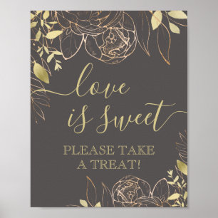 Grey & Gold Modern Floral Sweet Favour Table Poster