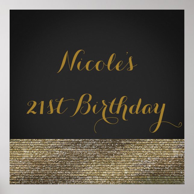 Grey & Gold Modern Glam Sequins Chic Poster Banner (Front)