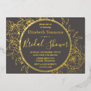 Grey & Gold Modern Line Peony Toile Bridal Shower